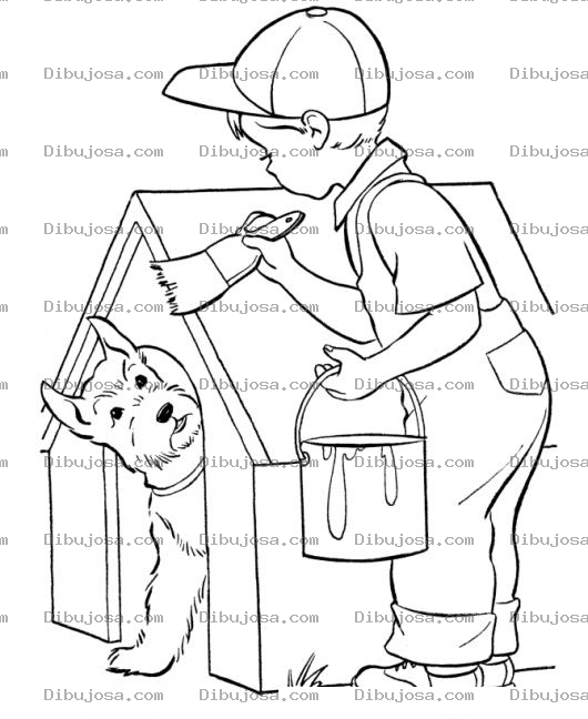 Dibujo para colorear Casas Para Perros Dibujo De Nino Pintando La Casa De Su Perrito Para Pintar Y Colorear