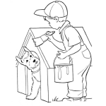 Dibujo para colorear Casas Para Perros Dibujo De Nino Pintando La Casa De Su Perrito Para Pintar Y Colorear
