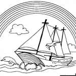 Dibujo para colorear Arcoiris En El Mar Sobre Un Barco De Vela Para Pintar Y Colorear