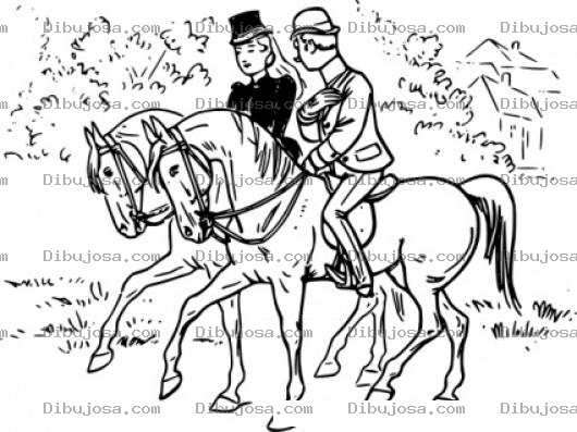 Dibujo para colorear Dibujo De Una Pareja De Esposos Montando A Caballo Para Pintar Y Colorear