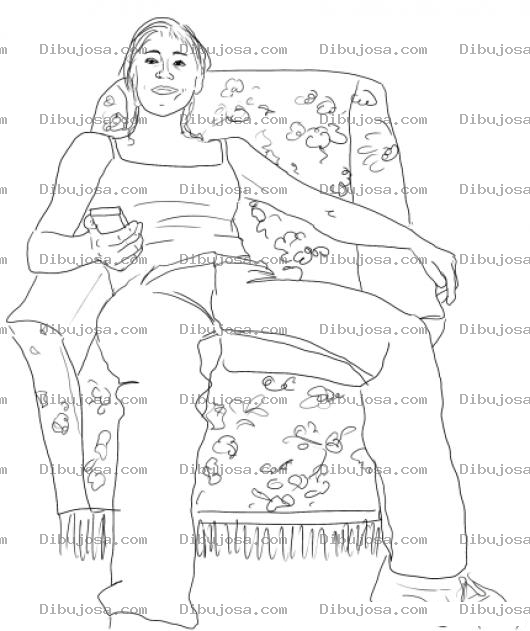 Dibujo para colorear Dibujo De Mujer Madura Viendo Tele Sentada Sobre Un Sofa Con El Control Remoto En Su Mano Para Pintar Y Colorear