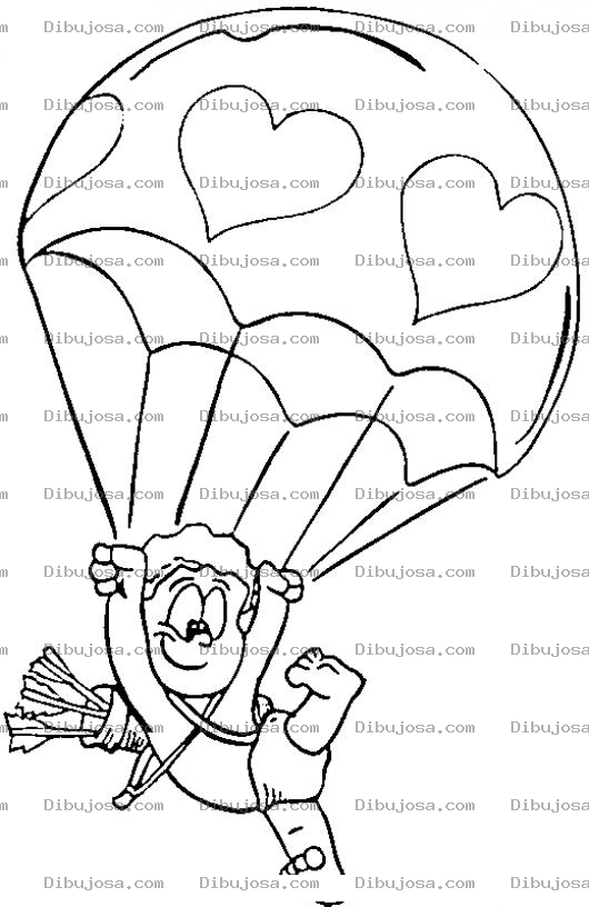 Dibujo para colorear Cupido Paracaidista Dibujo De Cupido En Paracaidas De Corazones Para Pintar Y Colorear