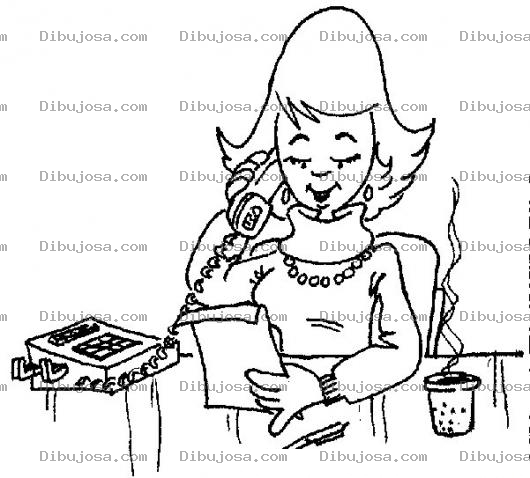 Dibujo para colorear Secretaria Para Telemarketing Dibujo De Secretaria En Su Escritorio Llamando Con Una Tasa De Cafe Para Pintar Y Colorear Secretaria Trabajando