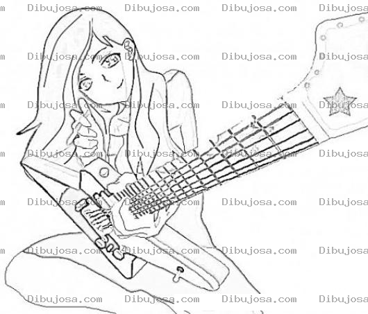 Dibujo para colorear Dibujo De Chica Guitarrista Para Pintar Y Colorear A Una Mujer Con Guitarra