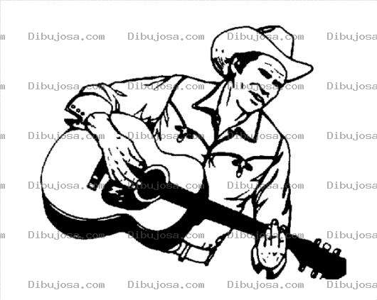 Dibujo para colorear Dibujo De Vaquero Con Guitarra Para Pintar Y Colorear
