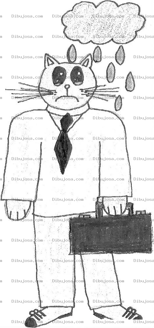 Dibujo para colorear Gato Bajo La Lluvia Dibujo De Un Gato Vendedor Con Mala Suerte Para Pintar Y Colorear