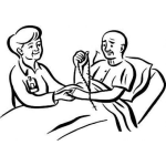 Dibujo para colorear Dibujo D Eun Hombre Enfermo En Cama Con Visita Y Con Un Rosario En La Mano Para Pintar Y Colorear Enfermo Convaleciente