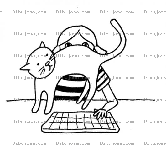 Dibujo para colorear Dibujo De Gato Molestando En Frente De La Computadora Para Pintar Y Colorear