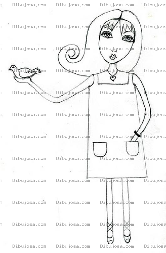 Dibujo para colorear Mas Vale Pajaro En Mano Que Mil Volando Dibujo De Un Mujer Con Un Pajarito En La Mano Para Pintar Y Colorear