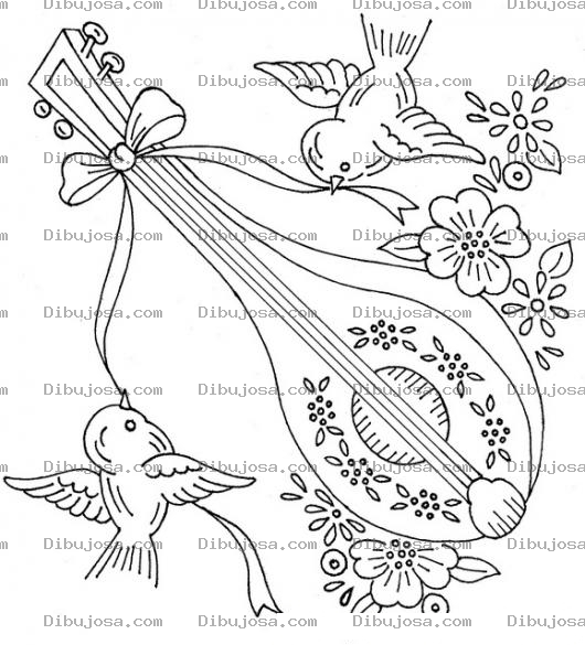 Dibujo para colorear Dibujo De Bodas Para Pintar Y Colorear Dos Pajaritos Con Una Guitarrita