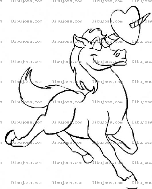 Dibujo para colorear Dibujo De Unicornio Enamorado Con Un Corazon En Su Cuerno Para Pintar Y Colorear