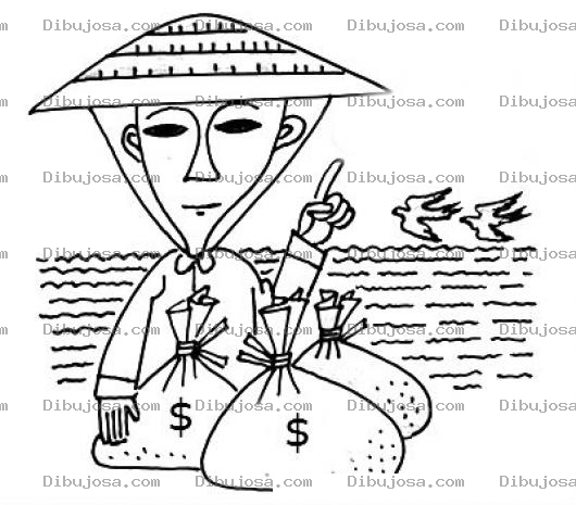 Dibujo para colorear Chinito Adinerado Dibujo De Chino En El Mar Con Bolsas De Dinero Para Colorear