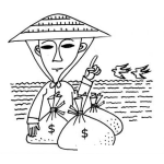 Dibujo para colorear Chinito Adinerado Dibujo De Chino En El Mar Con Bolsas De Dinero Para Colorear