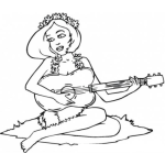 Dibujo para colorear Dibujo De Mujer Hawaiiana Tocando Guitarra Para Pintar Y Colorear