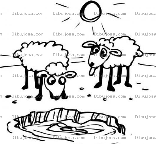 Dibujo para colorear Dibujo De Ovejas Sedientas En El Desierto Para Pintar Y Colorear