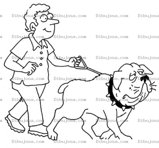 Dibujo para colorear Dibujo De Un Hombre Paseando A Un Perro Grande Para Colorear