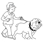 Dibujo para colorear Dibujo De Un Hombre Paseando A Un Perro Grande Para Colorear