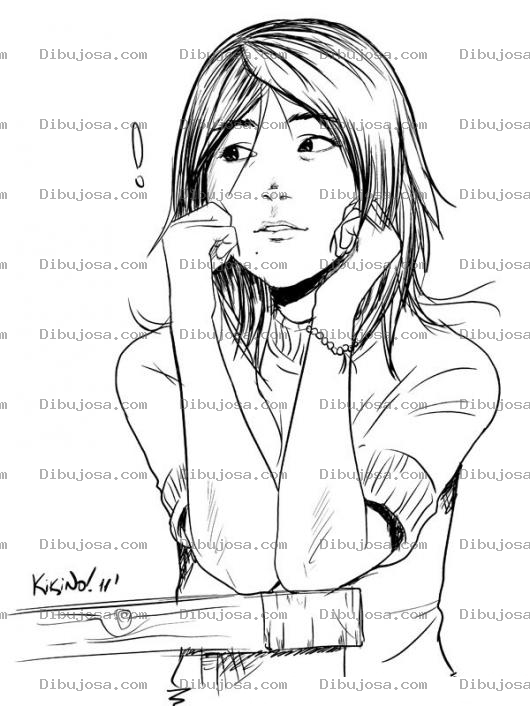 Dibujo para colorear Dibujo De Chica Pensativa Para Colorear