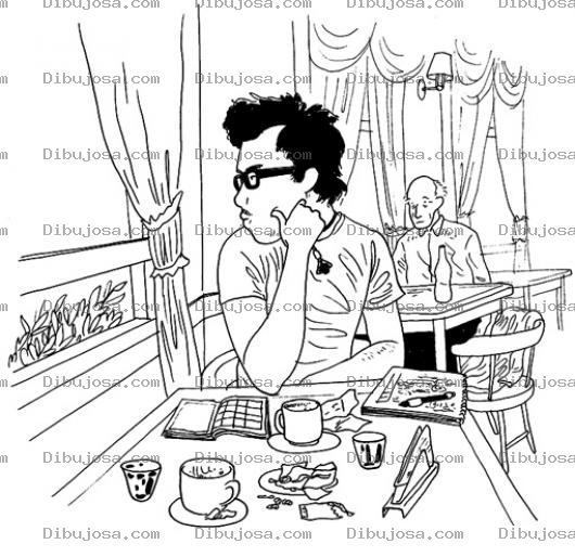 Dibujo para colorear Dibujo De Un Muchacho En Una Cafeteria Tomando Un Cafe Para Pintar Y Colorear