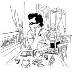 Dibujo para colorear Dibujo De Un Muchacho En Una Cafeteria Tomando Un Cafe Para Pintar Y Colorear