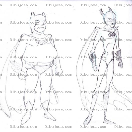 Dibujo para colorear Colorear A Batman Gordo Y Batman Delgado
