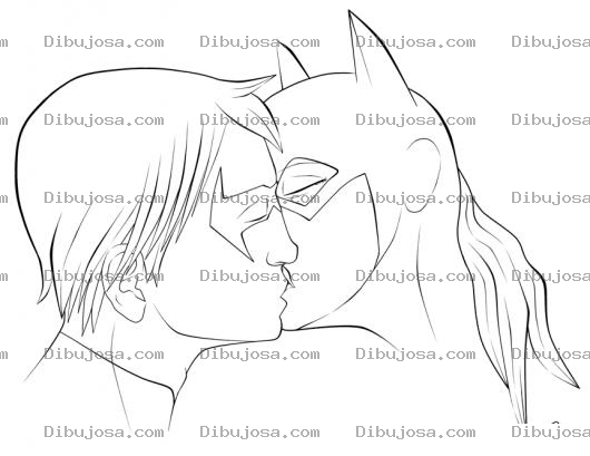 Dibujo para colorear Dibujo De La Batichica Besando A Robin Para Colorear