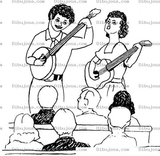 Dibujo para colorear Colorear Pareja De Esposos Tocando Guitarra En La Iglesia