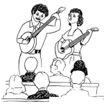 Dibujo para colorear Colorear Pareja De Esposos Tocando Guitarra En La Iglesia