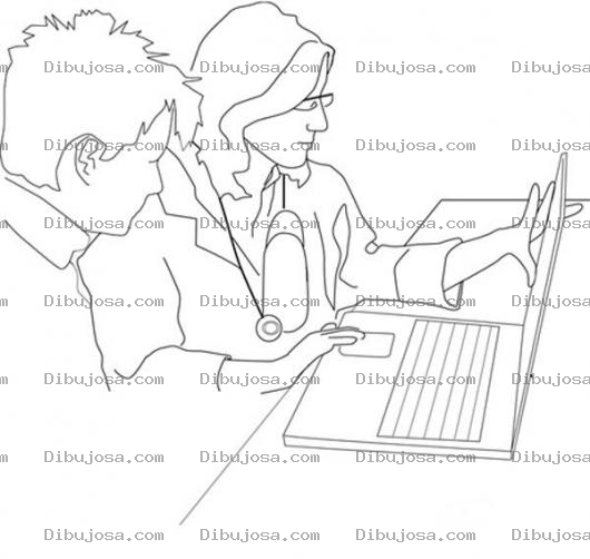 Dibujo para colorear Dibujo De Doctora Con Laptop Mostrando Los Resultados A Un Paciente Para Pintar Y Colorear