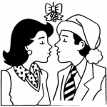 Dibujo para colorear Colorear beso en la boca para navidad