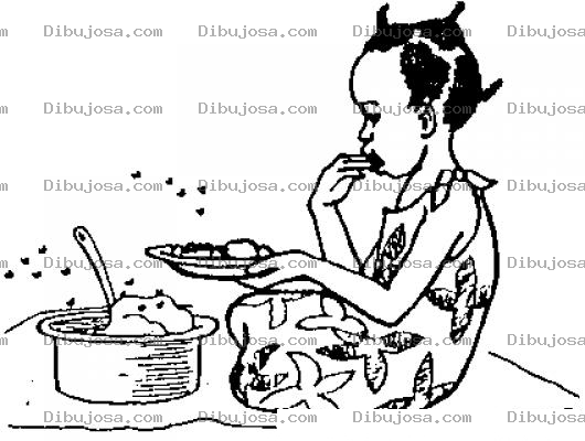 Dibujo para colorear Dibujo De Moscas Sobre La Comida Para Pintar Y Colorear A Una Linda Nina Negrita Comiendo