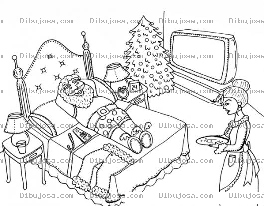 Dibujo para colorear Cama De Santaclaus Para Colorear A Santa Claus En Su Cuarto