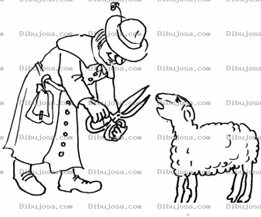 Dibujo para colorear Lana De Oveja Dibujo De Pastor Cortando La Landa De Una Oveja Con Tijeras Para Pintar Y Colorear