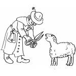 Dibujo para colorear Lana De Oveja Dibujo De Pastor Cortando La Landa De Una Oveja Con Tijeras Para Pintar Y Colorear