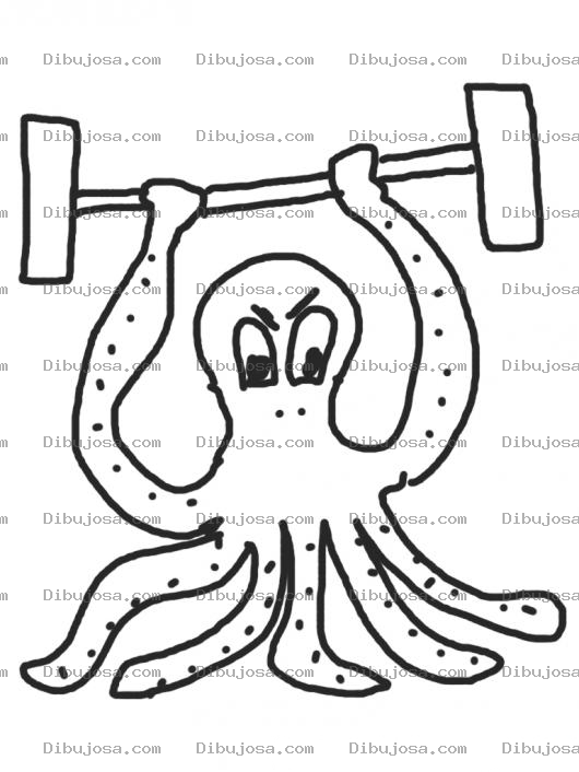 Dibujo para colorear Colorear Pulpo Fisiculturista Levantando Pesas