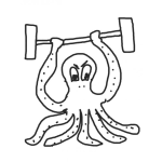 Dibujo para colorear Colorear Pulpo Fisiculturista Levantando Pesas