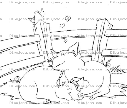 Dibujo para colorear Marranos Enamorados Para Pintar Y Colorear Dibujo De Una Pareja De Cerditos