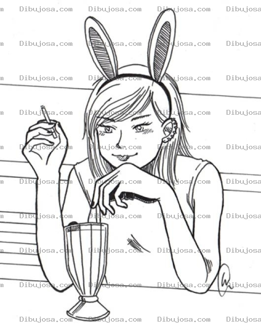 Dibujo para colorear Mujer Con Orejas De Conejo Para Colorear