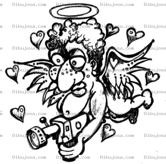 Dibujo para colorear Cupido Viejo Y Feo Volando Y Filmando Para Pintar Y Colorear
