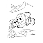 Dibujo para colorear Dbiujo De Nemo Con Su Papa Y Una Mantaraya Al Fondo Para Pintar Y Colorear