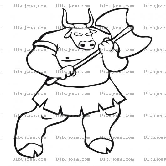 Dibujo para colorear Dibujo De Toro Con Hacha Para Pintar Y Colorear