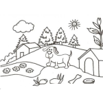 Dibujo para colorear Dibujo De Perrito Granjero Para Pintar Y Colorear Perro En Una Granja
