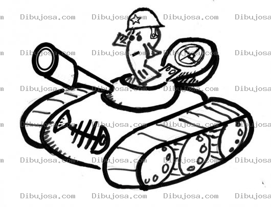 Dibujo para colorear Pez Soldado Con Tanque De Guerra Para Pintar Y Colorear Pescado Militar