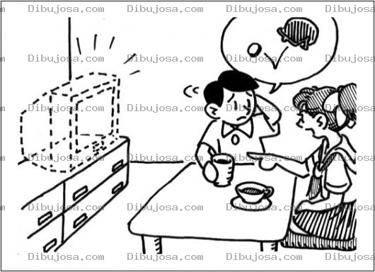 Dibujo para colorear Esposos Pobres Dibujo De Esposa Pidiendo Un Televisor A Un Esposo Sin Dinero Para Pintar Y Colorear