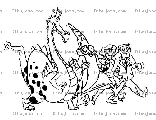 Dibujo para colorear Dibujo Del Mago Merlin Con Un Dragon Y Dos Amigos Para Pintar Y Colorear