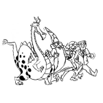 Dibujo para colorear Dibujo Del Mago Merlin Con Un Dragon Y Dos Amigos Para Pintar Y Colorear