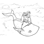 Dibujo para colorear Ballena Voladora Dibujo De Una Mujer Sobre Una Ballena En Las Nubes Para Pintar Y Colorear