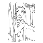 Dibujo para colorear Dibujo De Pocahontas Escondida Atras De Un Arbol Para Pintar Y Colorear A Pocajontas