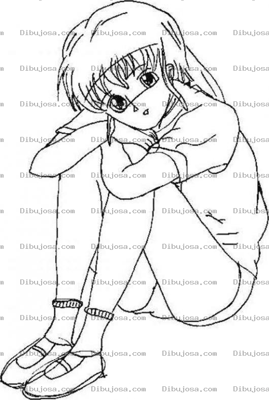 Dibujo para colorear Colorear Chica Sentada En El Suelo Abrazando Sus Rodillas Para Pintar