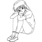 Dibujo para colorear Colorear Chica Sentada En El Suelo Abrazando Sus Rodillas Para Pintar